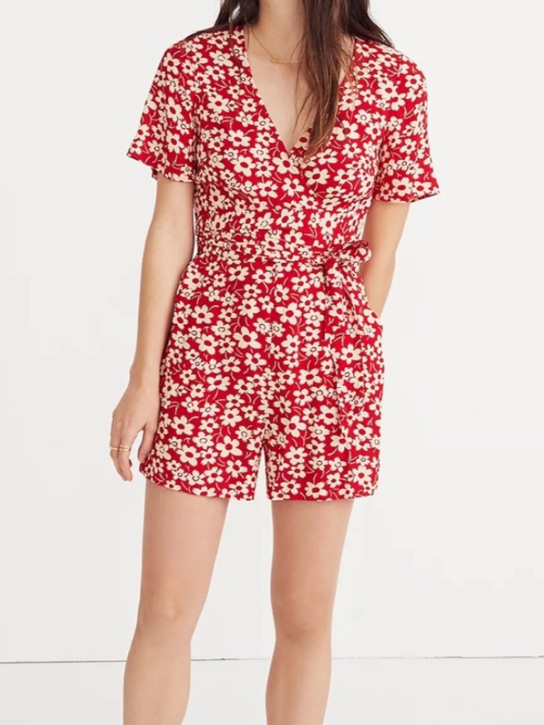 Madewell Wrap-Front Romper In Mini Daisy